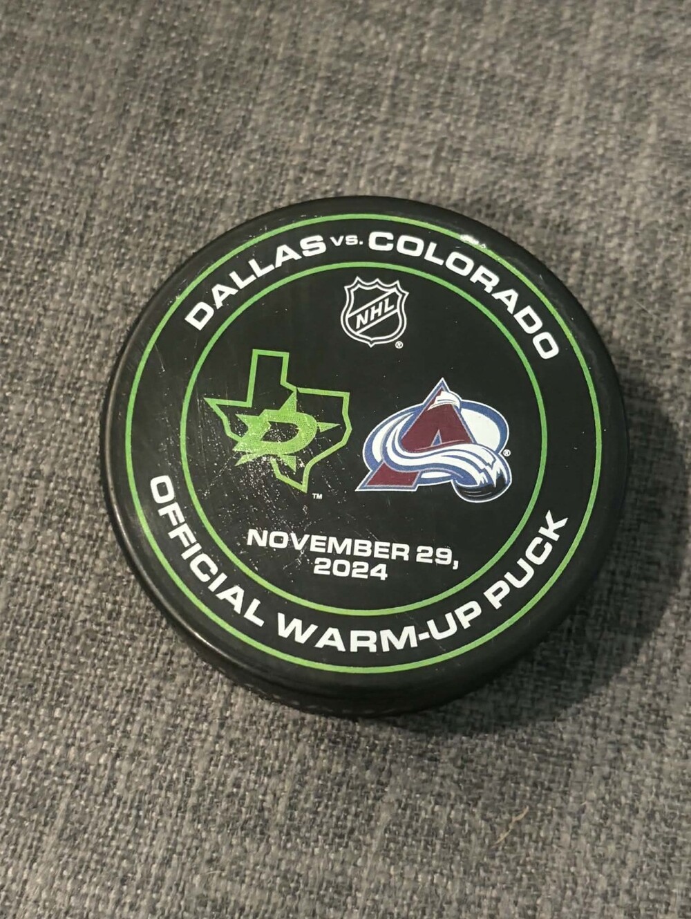 Dallas Stars vs Colorado Avalanche NHL Official Warm Up Hockey Puck